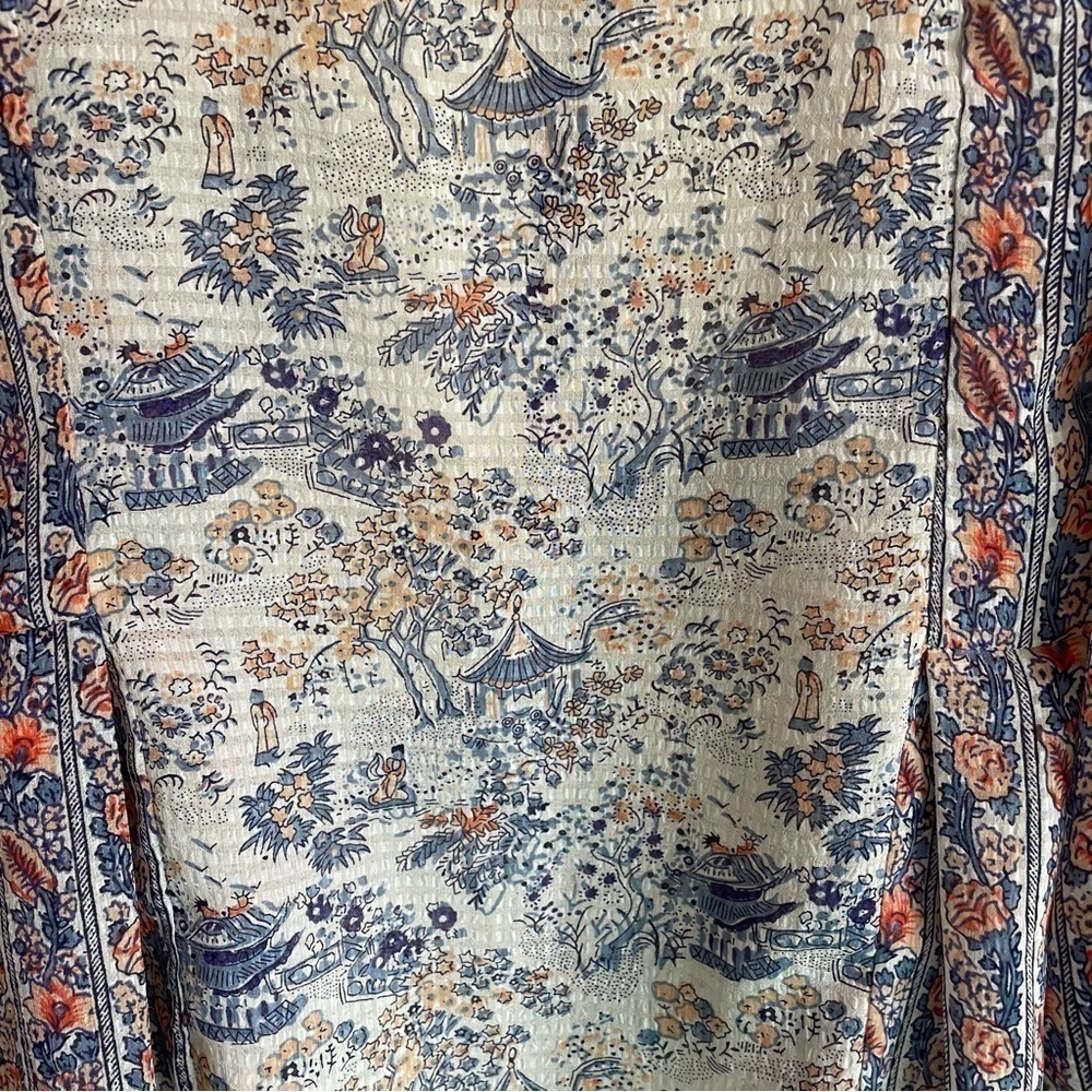 Anthropologie HD in Paris Chinoiserie Peasant Button Down Blouse, Size 2 - Picture 10 of 11
